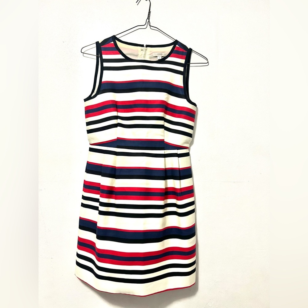 J.Crew Striped Cotton Mini Dress Pockets Zip Back Women’s - Size 4